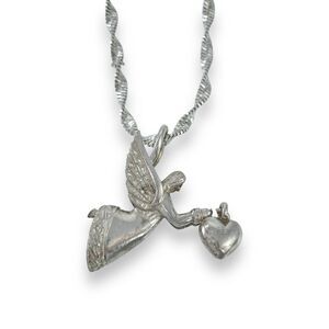 Vintage Sterling Silver 925 Heart Dangle Angel Charm Pendant ONLY